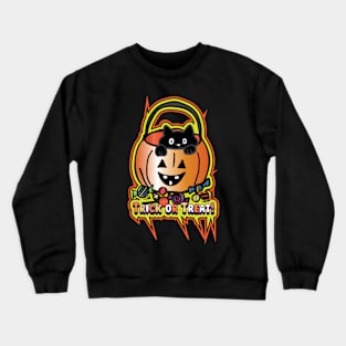 Cute Black Cat Trick or Treat Pumpkin Crewneck Sweatshirt